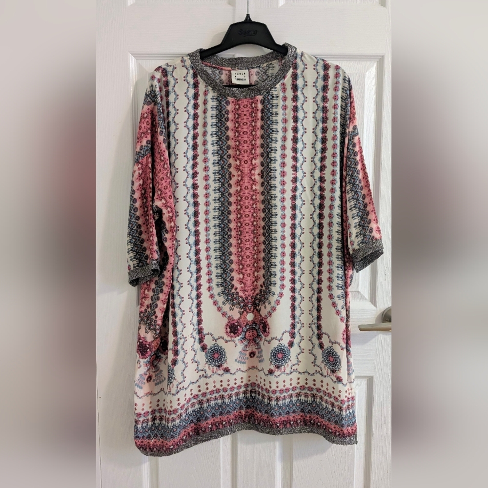 Boxy Cut 100 % Viscose Oversized Shirt Dress Tunic floraMinimalist Scandi-chic